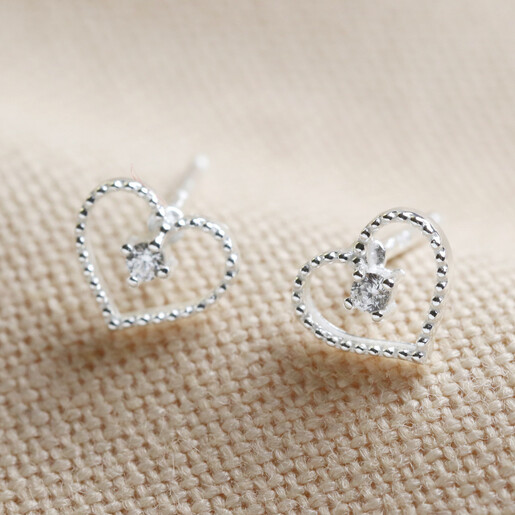 Sterling Silver Sparkle Cut Heart Stud Earrings | Lisa Angel