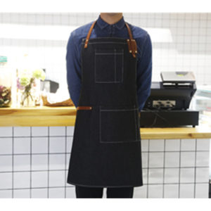 Black Blue Denim Bib Apron Leather Straps