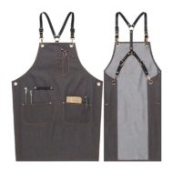 Black Blue Denim Apron Crossback Leather Straps