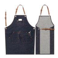 Black Blue Gray Denim Bib Apron Leather Straps