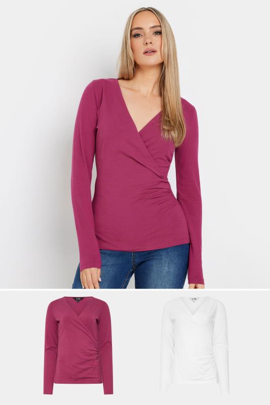 LTS Tall 2 PACK Berry Pink & White Wrap Tops | Long Tall Sally 1