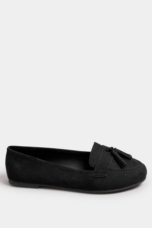 Black Tassel Detail Faux Suede Loafers In Extra Wide EEE Fit | Yours Clothing 3