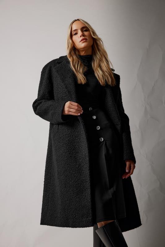 Tall  LTS Tall Black Boucle Wrap Midi Coat