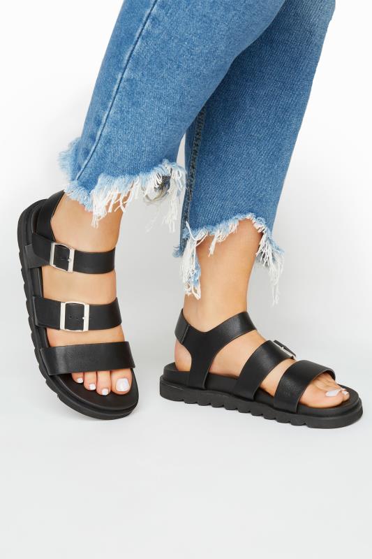 Wide Fit Sandals YOURS Black Footbed Buckle Sandals In Extra Wide EEE Fit