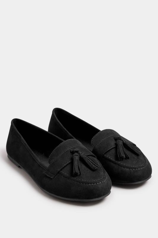 Black Tassel Detail Faux Suede Loafers In Extra Wide EEE Fit | Yours Clothing 2