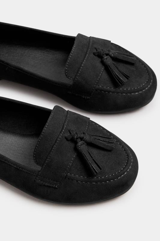 Black Tassel Detail Faux Suede Loafers In Extra Wide EEE Fit | Yours Clothing 5