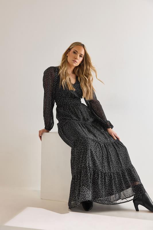 Tall  LTS Tall Black Chiffon Spot Tiered Maxi Dress