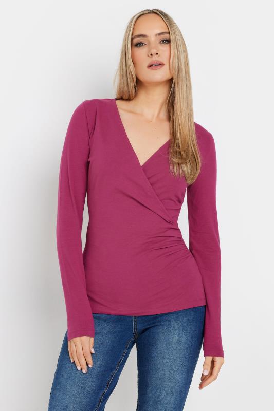 LTS Tall 2 PACK Berry Pink & White Wrap Tops | Long Tall Sally 2