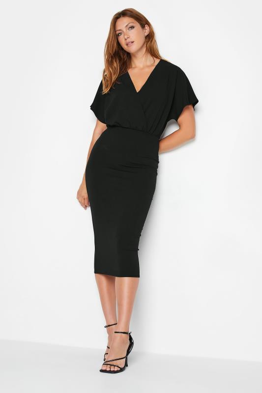 LTS Tall Women's Black Scuba Wrap Midi Dress | Long Tall Sally 1