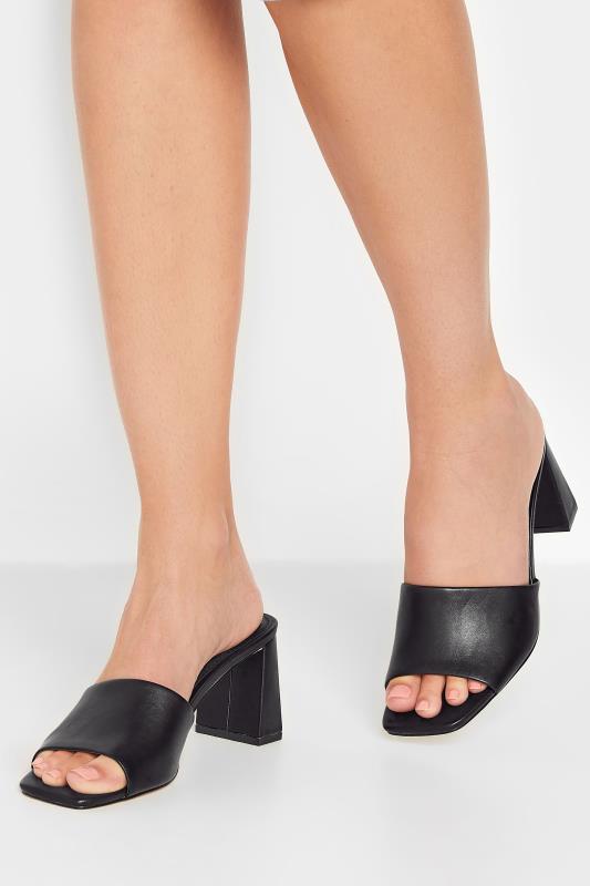 Tall  LTS Black Faux Leather Block Heel Mules In Standard Fit