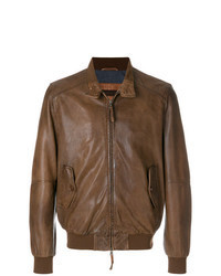 Brown Leather Bomber Jacket