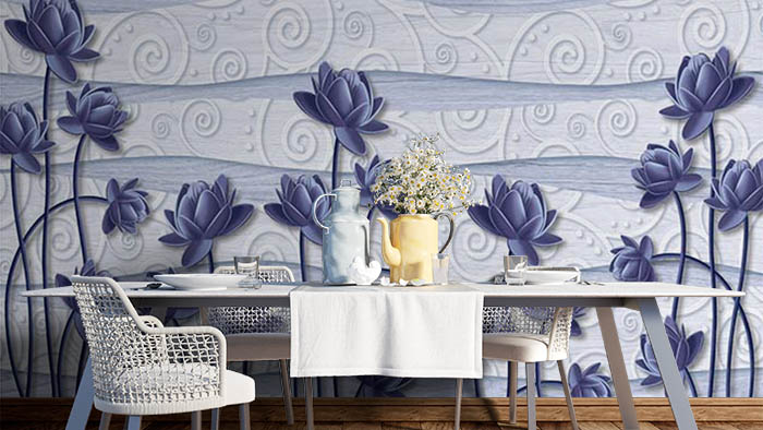 3D Purple Flowers Mural Wallpaper