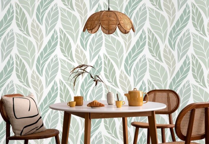 Seamless Green Leaves Patterns Wallpaper Mural