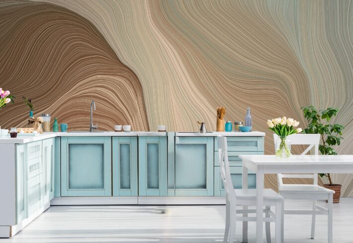 Subtle Header with a Gracefully Curved Wallpaper Mural