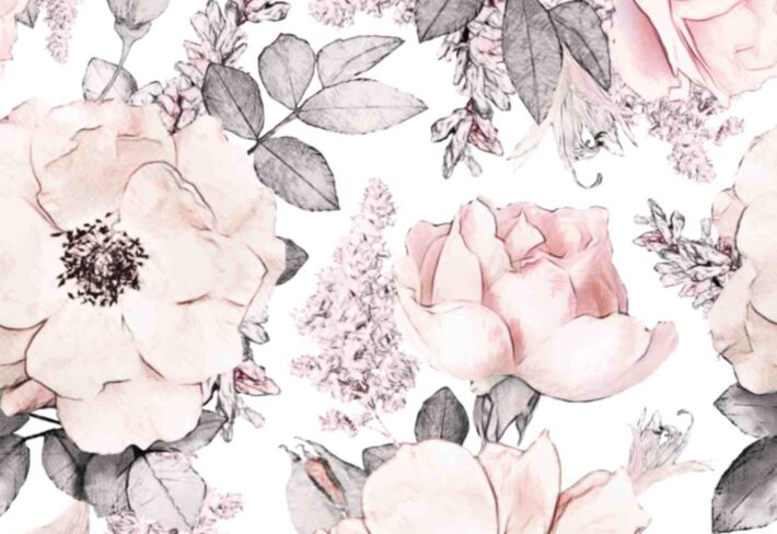 Pink Roses Wallpaper Mural for Dinning Room