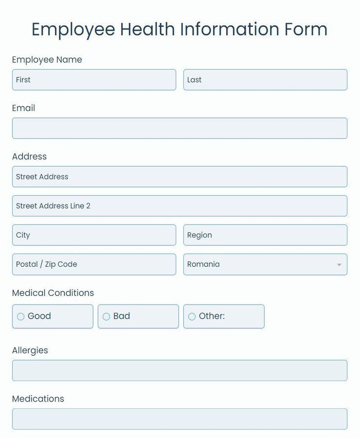 Employee Health Information Form Template | 123FormBuilder