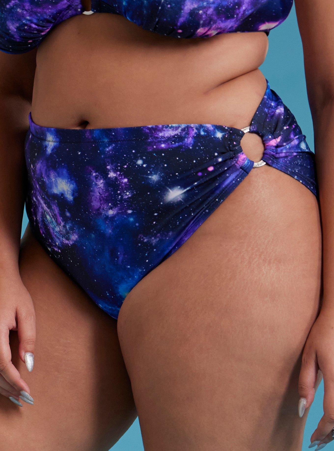 Cosmic Aura® Galaxy O-Ring Halter Swim Bottoms Plus Size, , hi-res