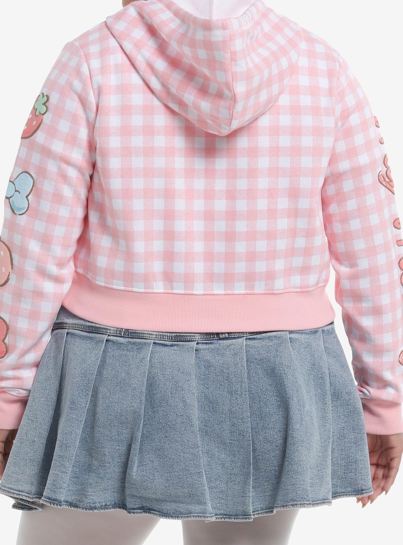 My Melody Puff Print Gingham Girls Crop Hoodie Plus Size, , alternate