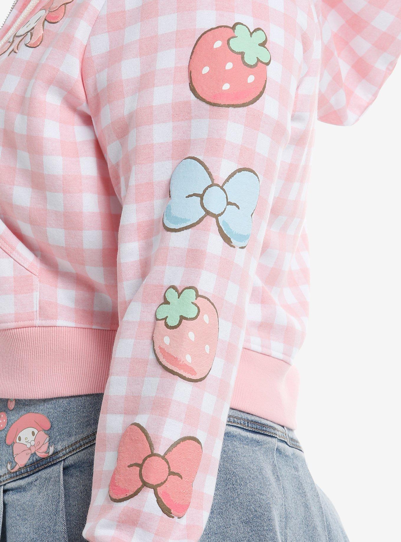 My Melody Puff Print Gingham Girls Crop Hoodie Plus Size, , alternate