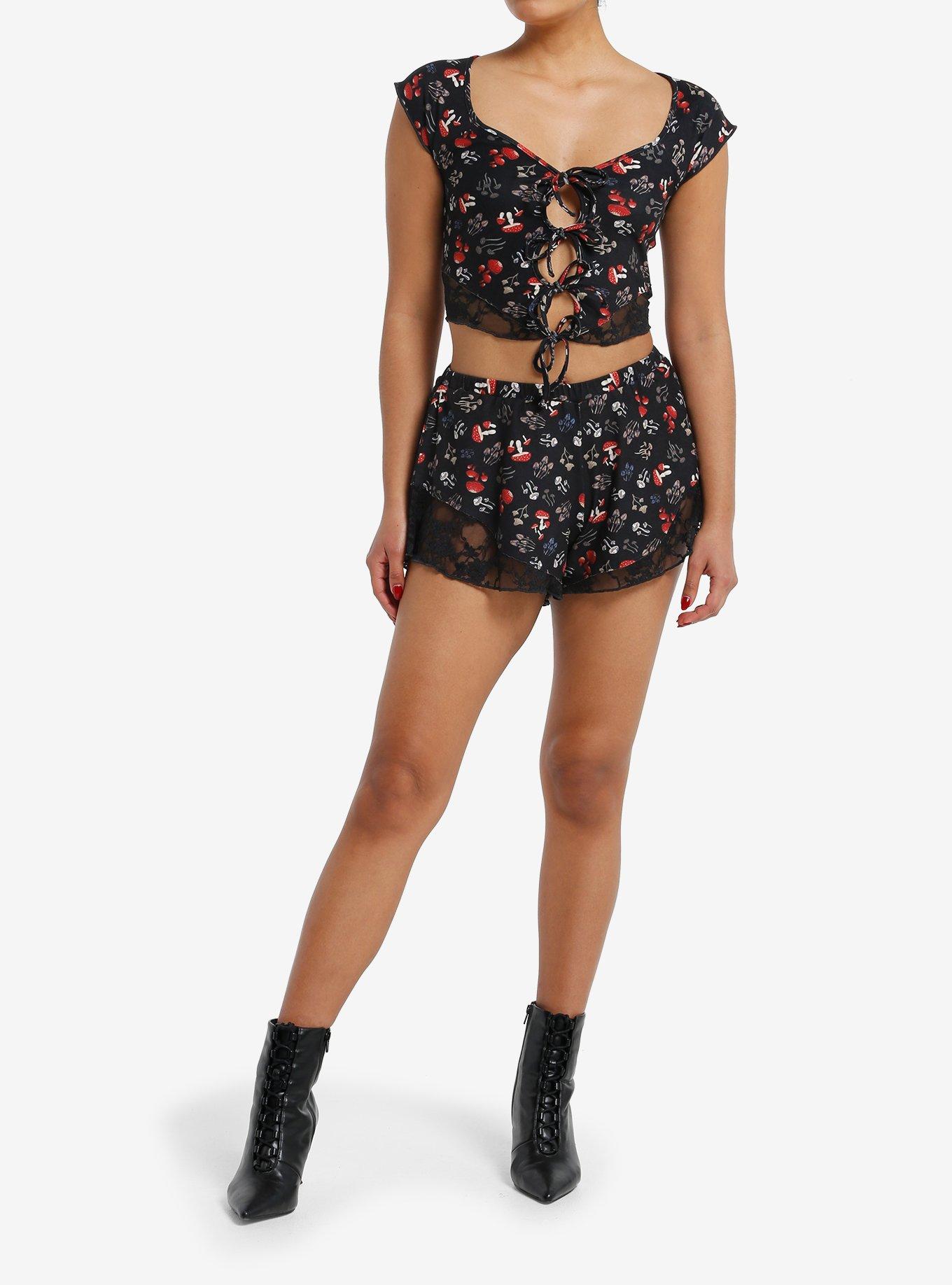 Thorn & Fable Mushroom Lace Cutout Girls Crop Top, , hi-res