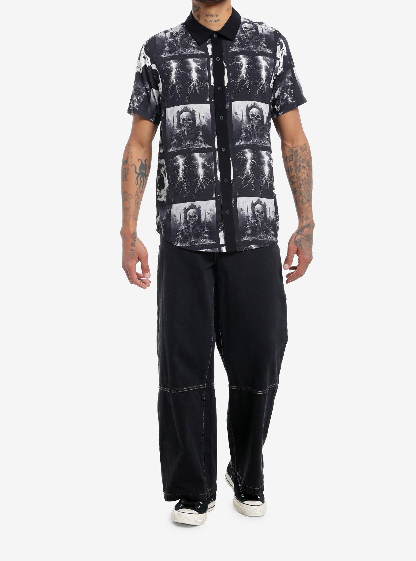 Social Collision Skulls & Lightning Bolts Woven Button-Up, , hi-res