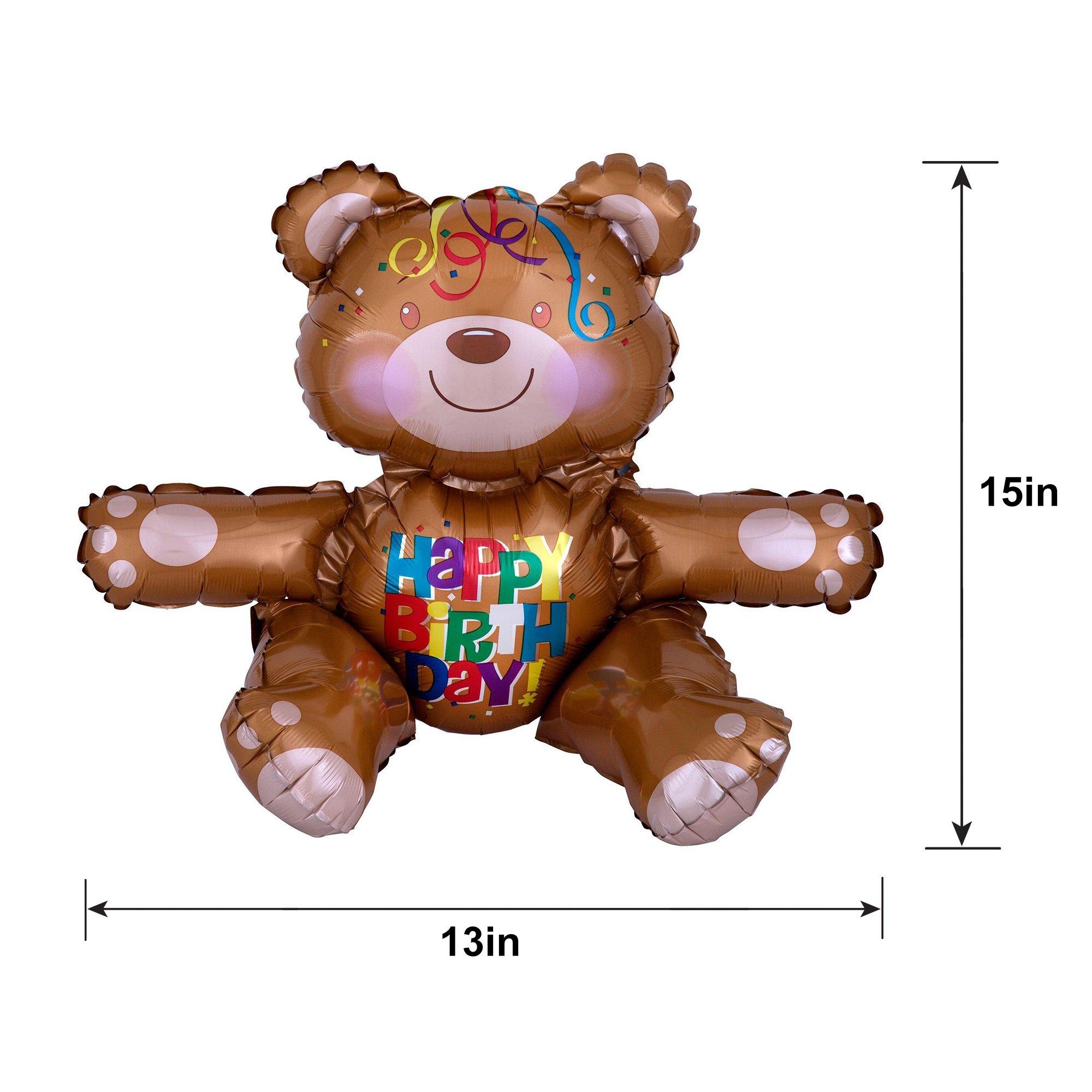 Air-Filled Sitting Birthday Bear Balloon, 15in