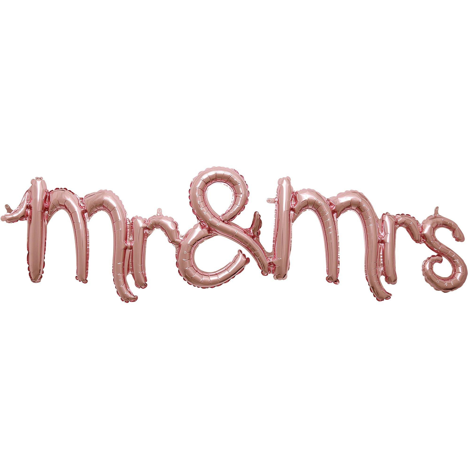 Air-Filled Rose Gold Mr & Mrs Cursive Letter Foil Balloon Banner, 51in x 13in