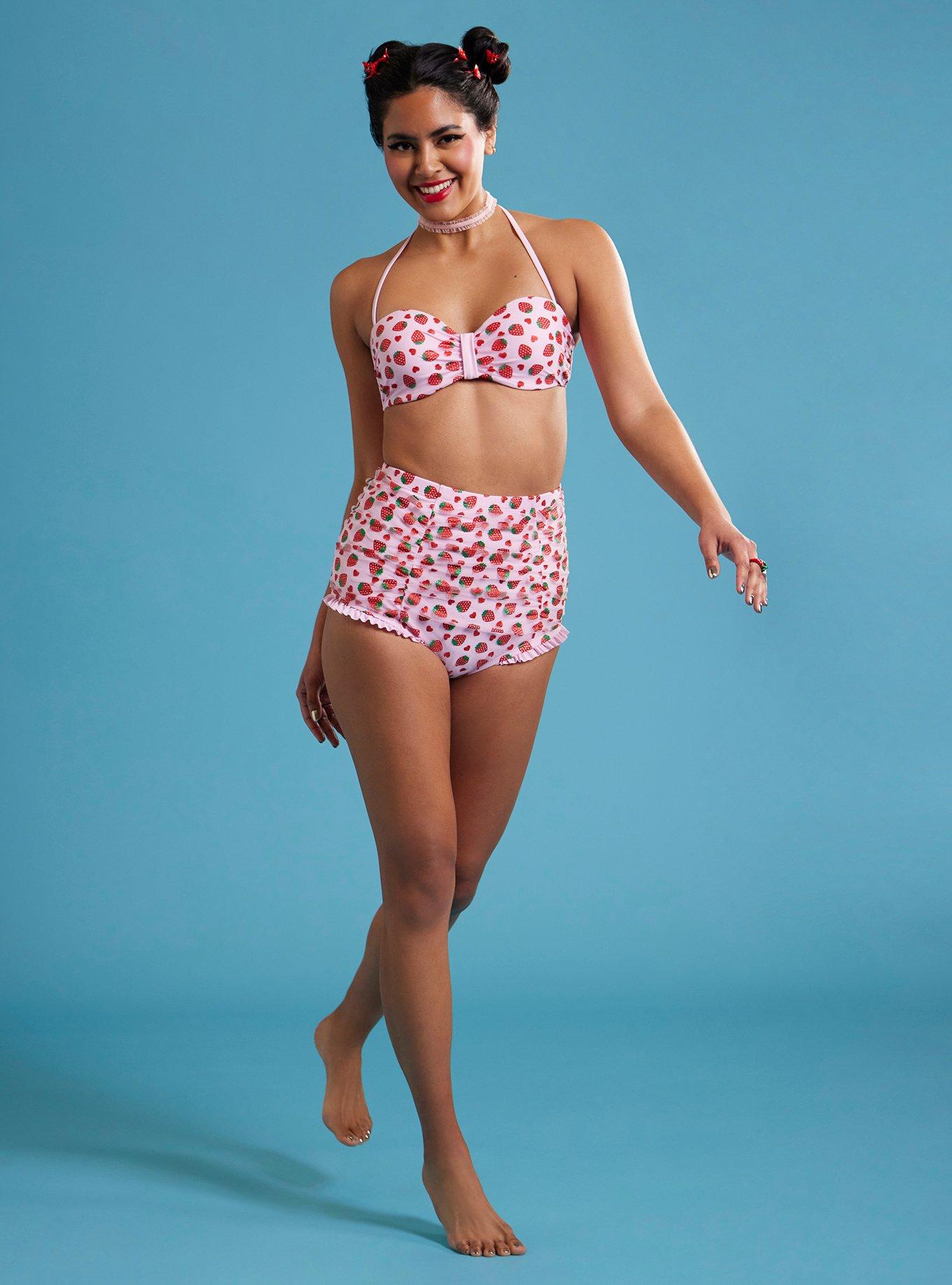 Strawberry Heart Mesh High-Waisted Swim Bottoms, , hi-res