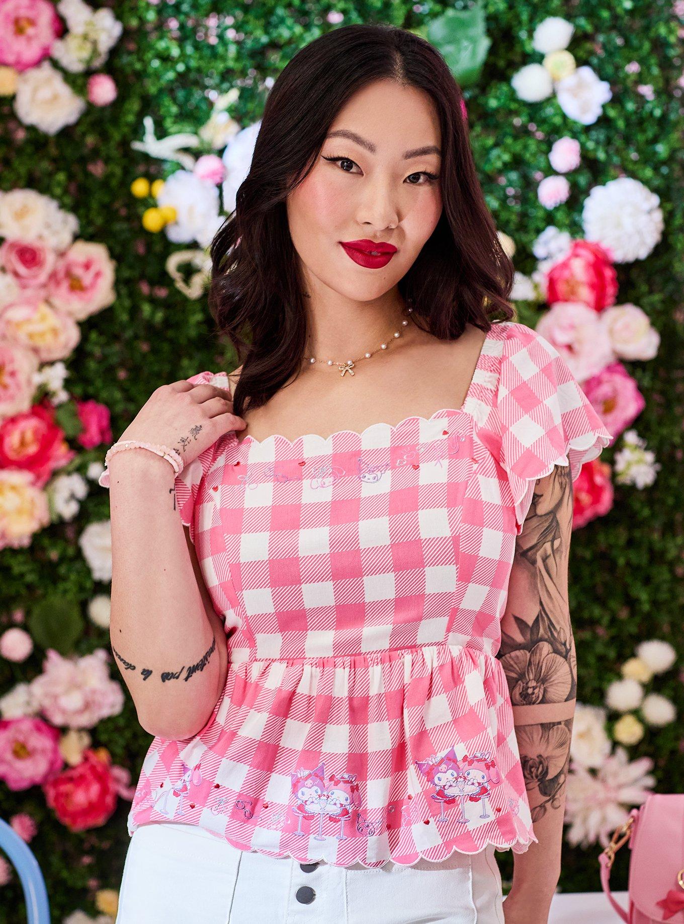 Sanrio My Melody & Kuromi Diner Checkered Tie-Back Women's Plus Size Blouse - BoxLunch Exclusive