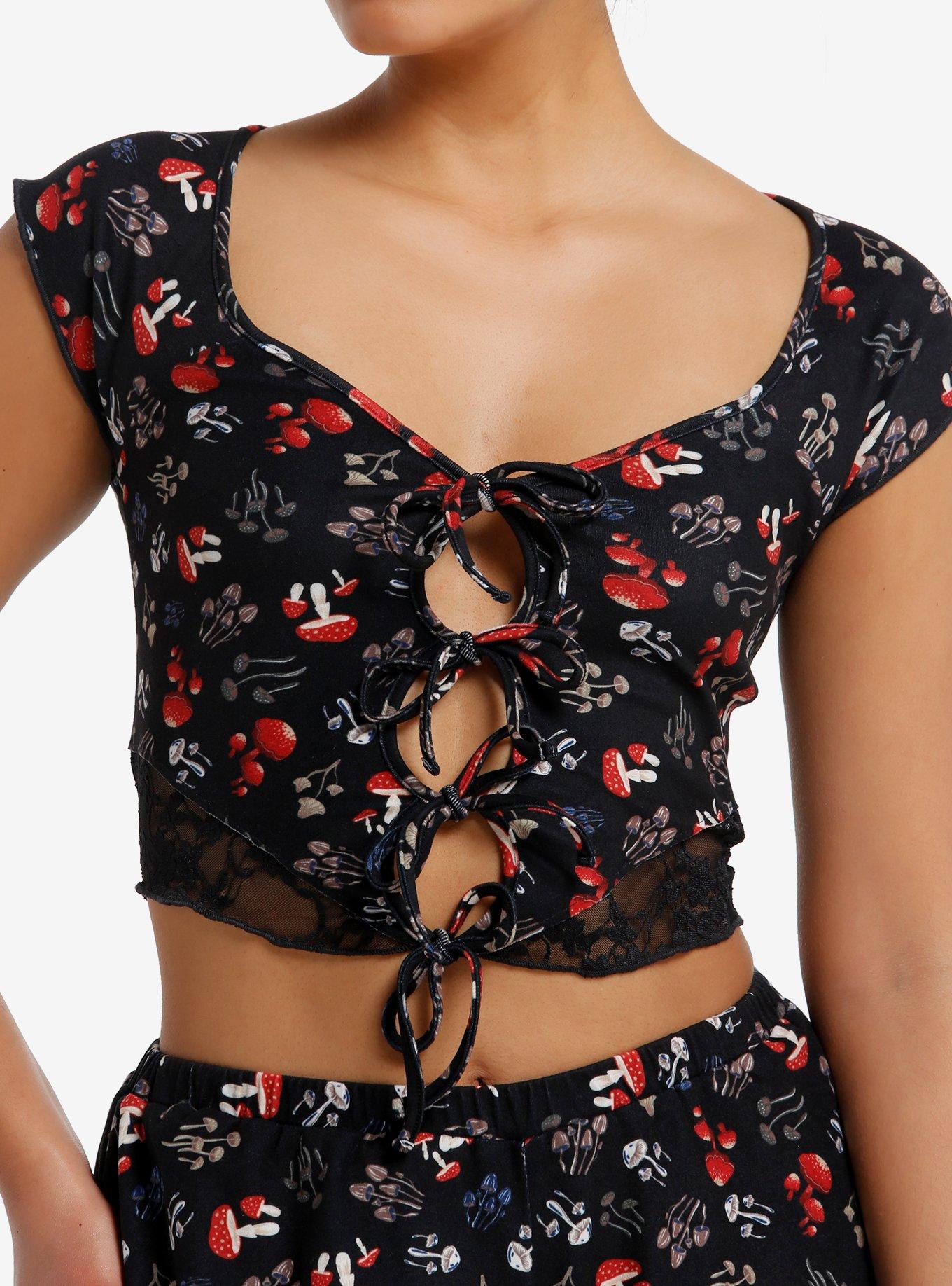 Thorn & Fable Mushroom Lace Cutout Girls Crop Top, , hi-res