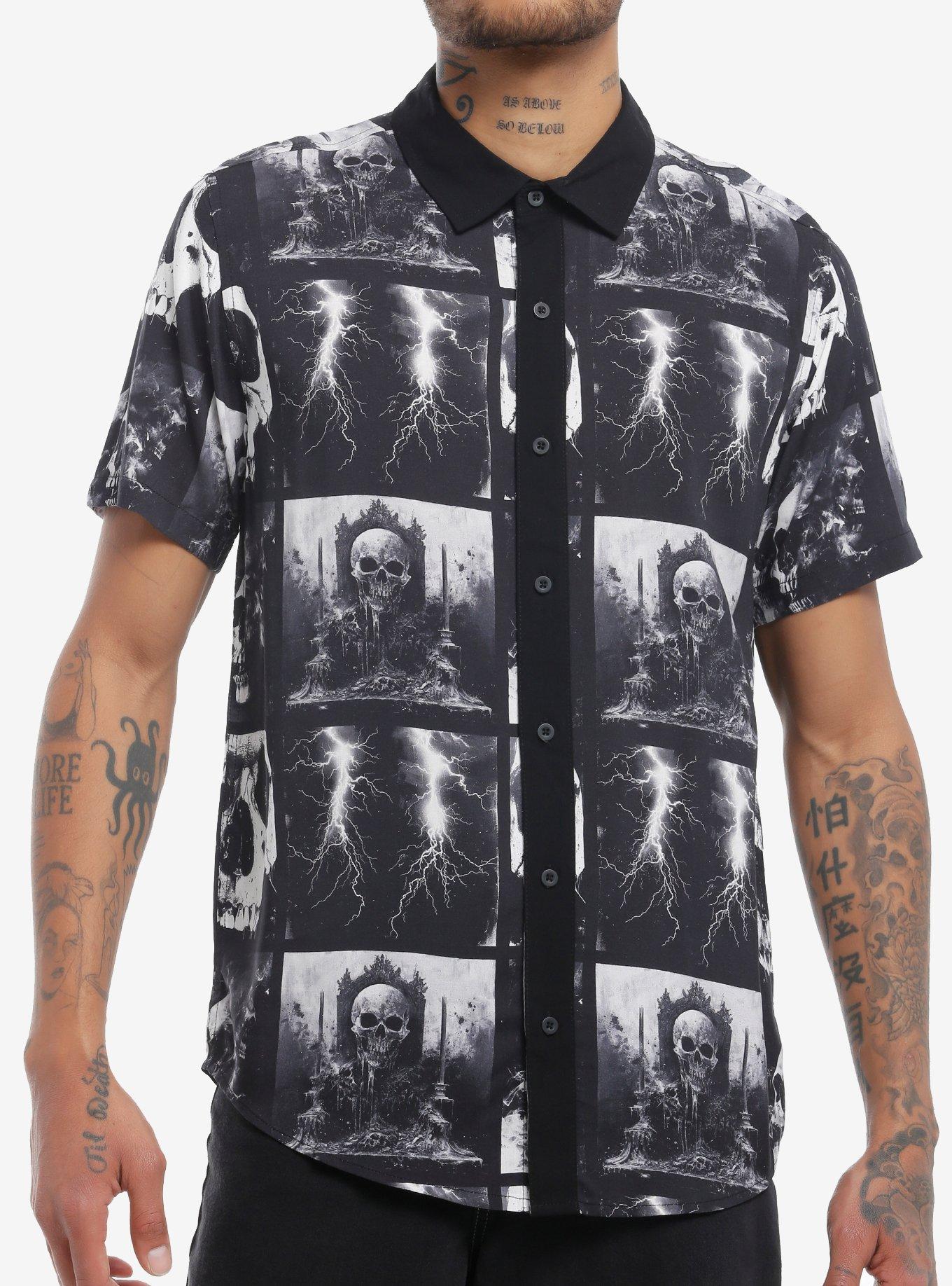 Social Collision Skulls & Lightning Bolts Woven Button-Up, , hi-res