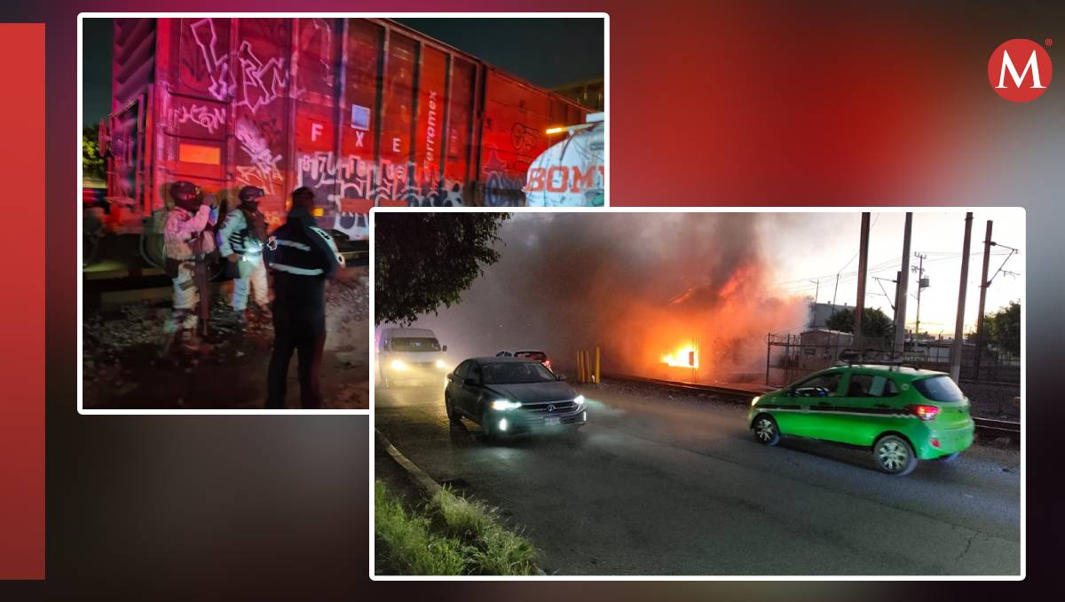 Un bombero resultó herido tras el choque de tren contra la pipa en el lugar del incendio. Foto: (Especial)