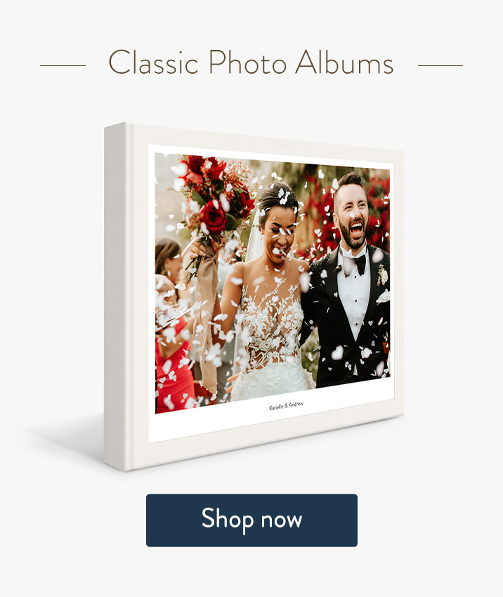 Classic Photo Album with newlyweds on the cover.