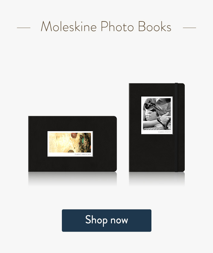 Two Moleskine photo books with photography cover images.