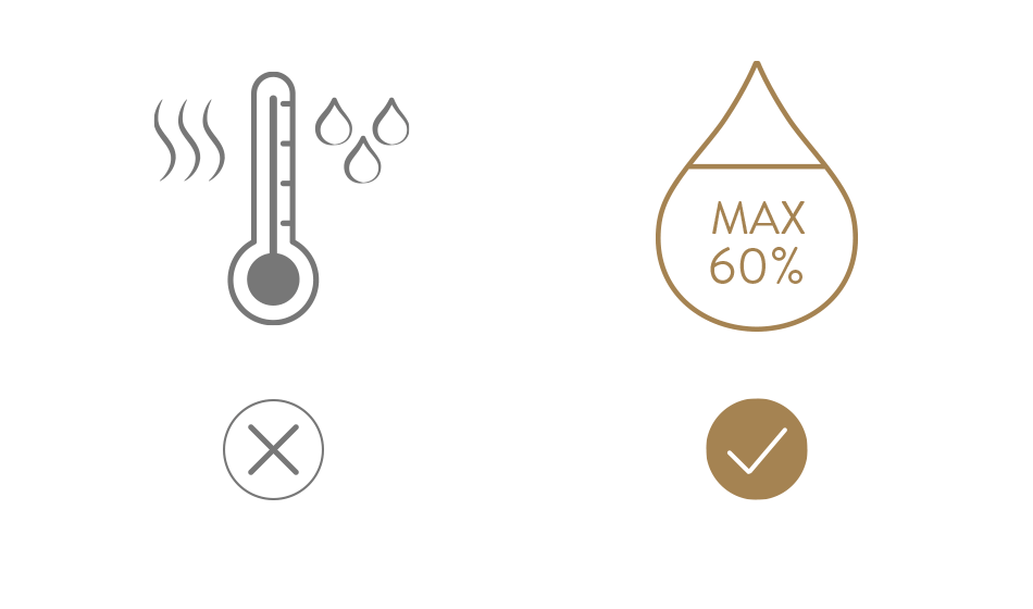 Care guide icons. Store books and albums in temperature under 60 degrees.