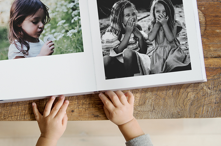 Photo book on table