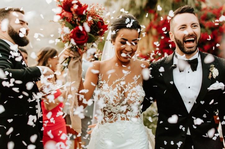 Newlyweds walking back down the aisle