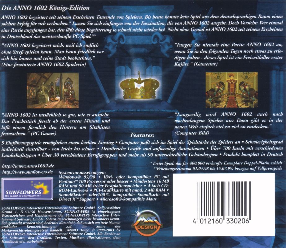 1602 A.D. cover or packaging material - MobyGames