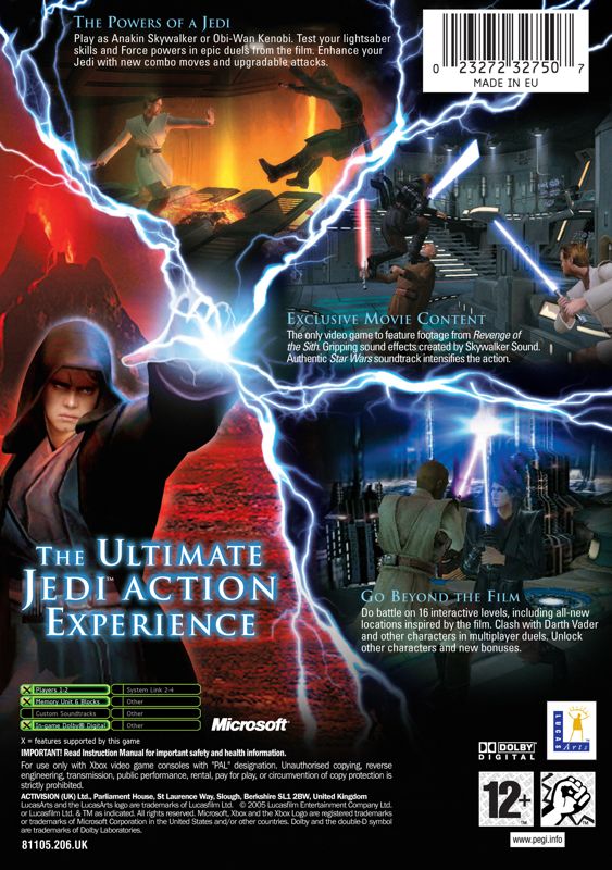 Back Cover for Star Wars: Episode III - Revenge of the Sith (Xbox)