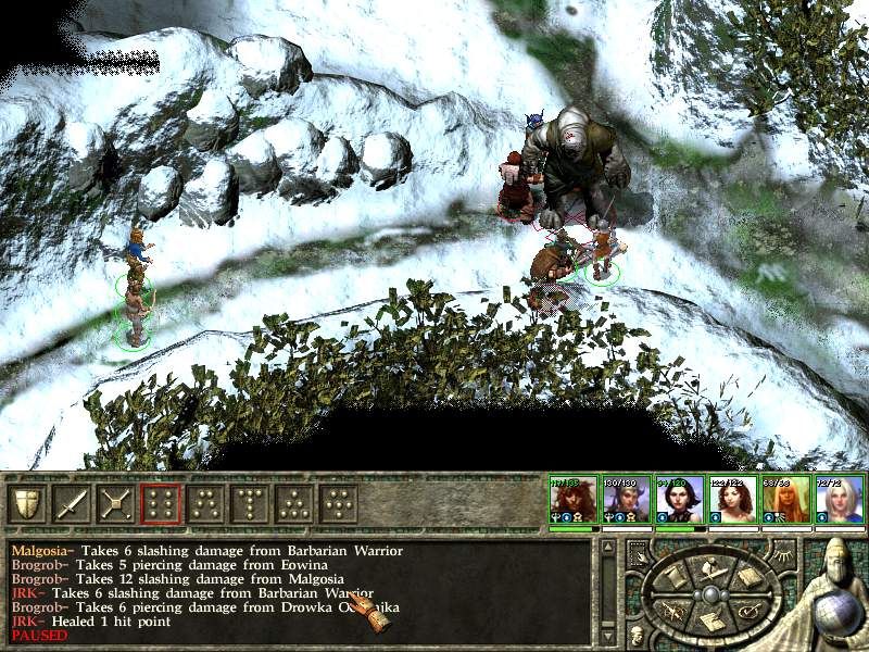 Icewind Dale II (Windows) screenshot: Fighting giant and some barbarians