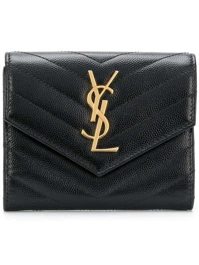 Saint Laurent Monogramme Quilted Textured-leather Wallet In Black