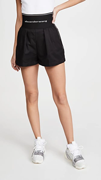 Alexander Wang Safari Stretch-jacquard And Cotton-blend Twill Shorts In Black