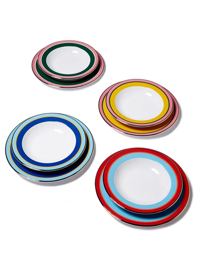 La Doublej Set Of 8 Soup And Dinner Plates In Multicolor