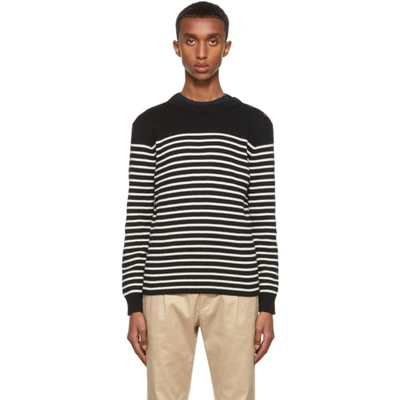 Saint Laurent Button-embellished Striped Cotton And Wool-blend Sweater In Noir Natural