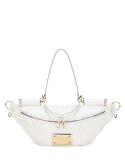 Dolce & Gabbana Quilted Logo-plaque Belt Bag In White