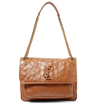 Saint Laurent Niki Baby Medium Quilted Crinkled-leather Shoulder Bag In 2522 Light Burnt