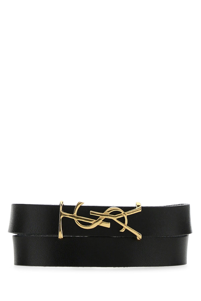 Saint Laurent Black Leather Opyum Bracelet  Black  Uomo Xl In 1000