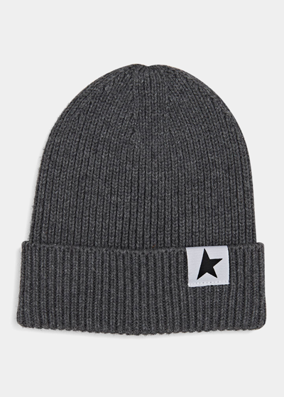 Golden Goose Kids' Boy's Star Beanie Hat In Grey Melange