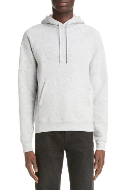 Saint Laurent Embroidered-logo Cotton Hoodie In Gris Chine