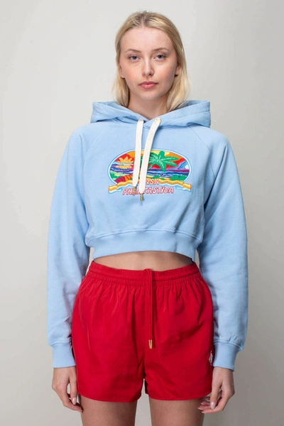 Casablanca Casa Phantastica Cropped Hoodie In Baby Blue